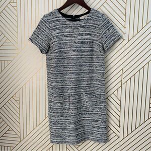 LOFT tweed boucle striped multicolor pockets short sleeves dress XSP XS petite